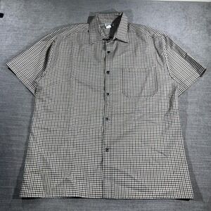 CalTop Button Up Shirt Mens XL Tan Black Plaid Short Sleeve Made in USA Check